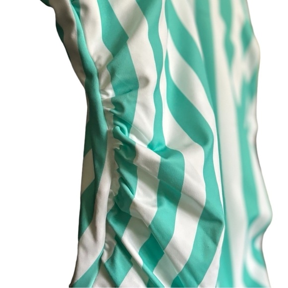 NEW Kona Sol Turquoise and White Striped One Piece Swimsuit Size 14W V Neck - Picture 9 of 11